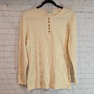 Jenna Lane cream waffle knit henley size L